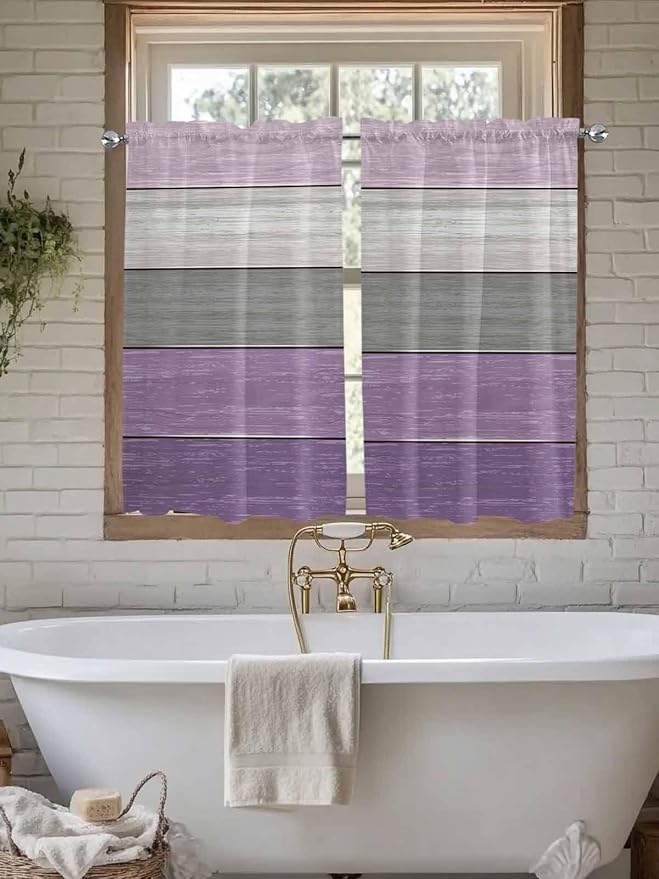 Country Wood Board Gray Purple Window Valance Curtains, Farmhouse Gradient - Image 5