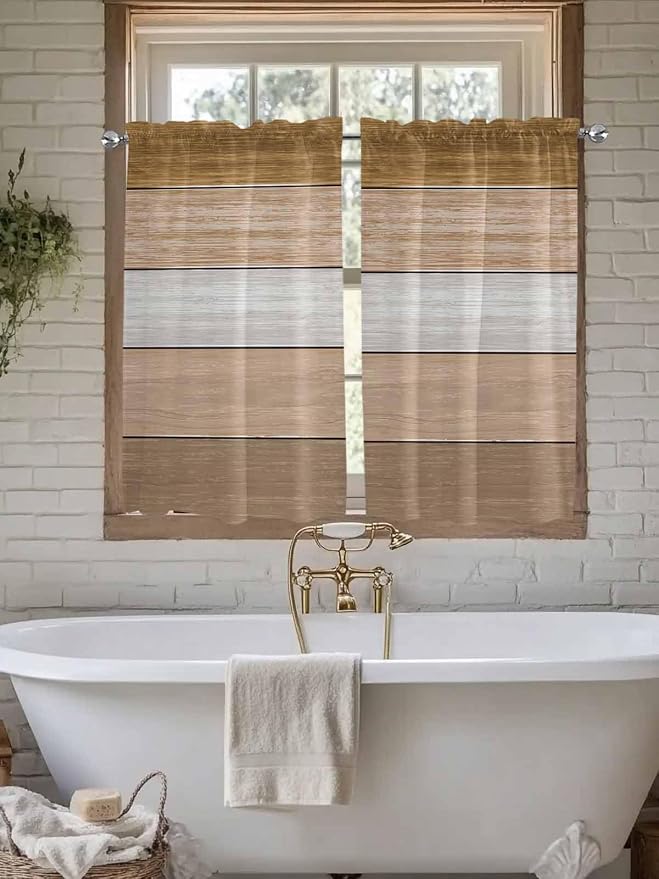 Retro Farm Wood Board Window Valance Curtains, 2 Panel - Image 5