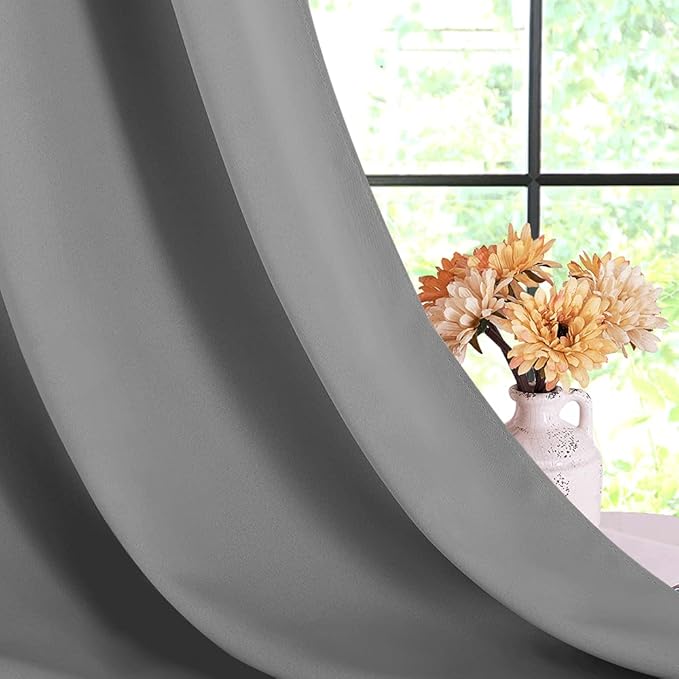 NICETOWN Room Darkening Kitchen Curtains, Silver Grey, 2 Panels, 34 by 40, Window Treatment Thermal Insulated Grommet Light Blocking Curtains & Drapes for Bedroom/Cafe
