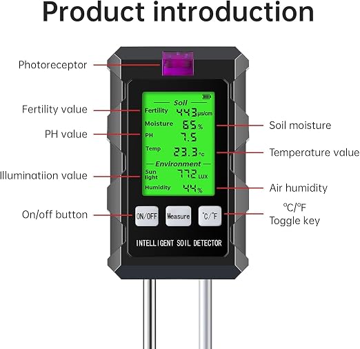 Soil Test Kit, 6-in-1 Soil Moisture Meter, pH Meter, Fertility Tester, Digital - Image 7