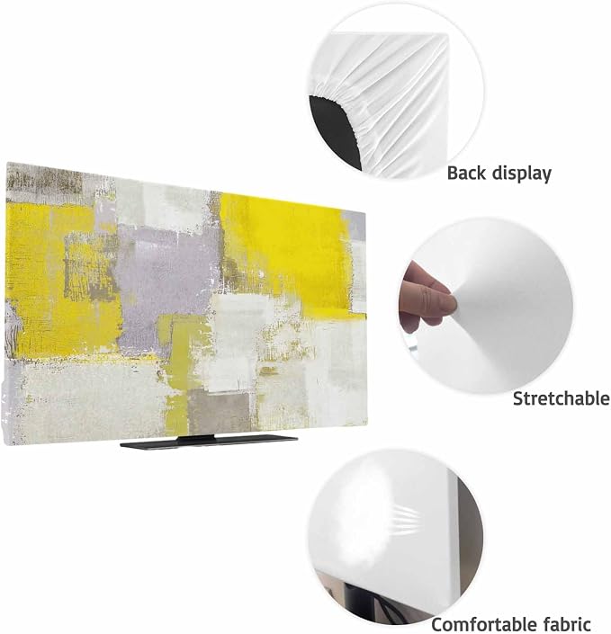 Abstract Yellow Gray Graffiti Indoor TV Cover, Elastic TV Screen Protector - Image 7