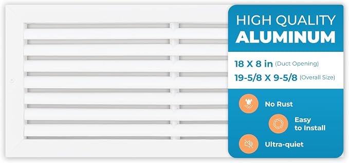 Rustproof 18 x 8 Inch Aluminum Vent Cover – Quiet Return Air Grille by Air360