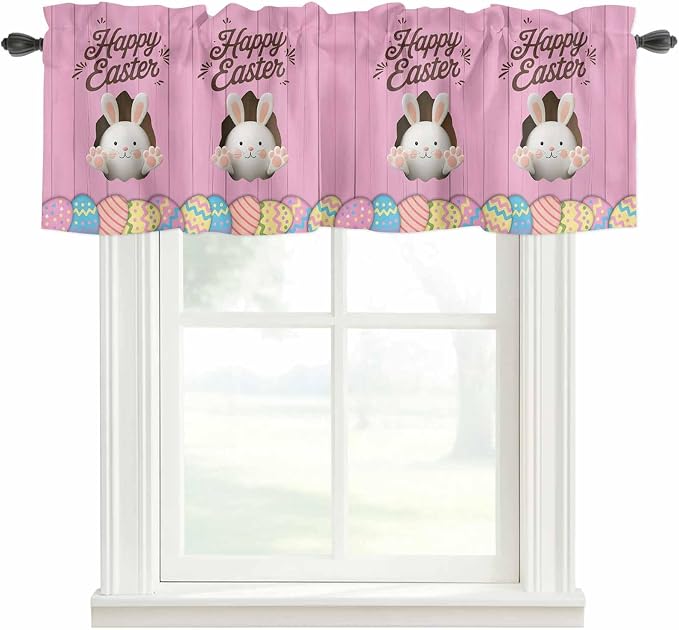 Pink Easter Curtain Valances for Windows, Kitchen Valance Window Treatment by Unknown