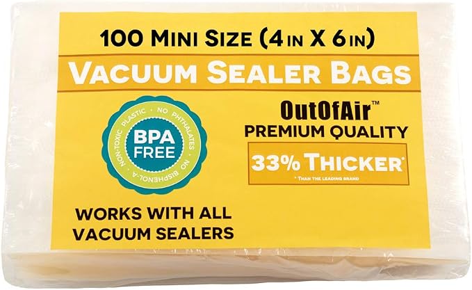 OutOfAir 100 Vacuum Sealer Bags: 4" x 6" Pre Cut Bags by OutOfAirVacuumSealerBags