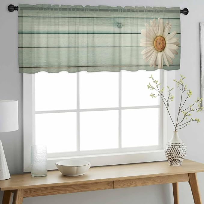 Daisy Flower Sheer Valances for Windows 42"x18", Light Filtering Kitchen - Image 2