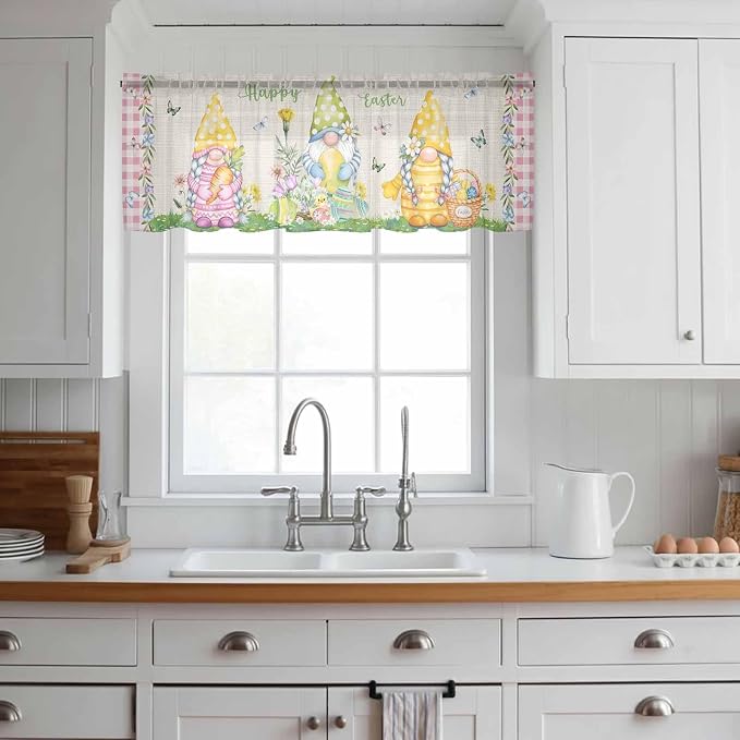 Easter Sheer Valances for Windows 54"x18", Light Filtering Kitchen Curtains - Image 3