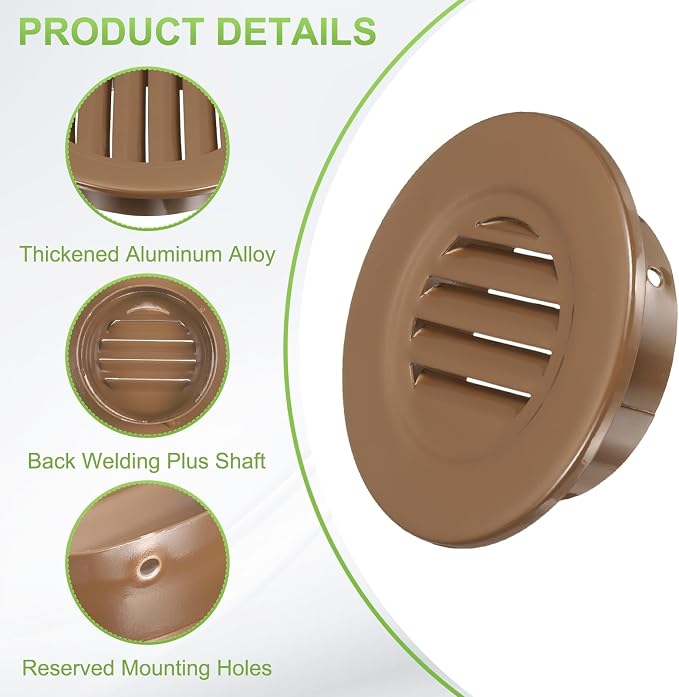 PATIKIL 4.3" Round Air Vent, Louver Grille Cover Aluminum Alloy Soffit Vent - Image 3