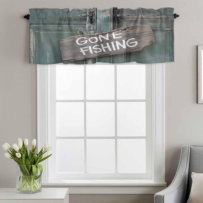 Gone Fishing Valances for Windows, Bronze Wood Grain Kitchen Valance Light - Image 2