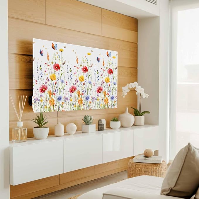 Spring Colorful Flower on White Indoor TV Cover, Elastic TV Screen Protector - Image 2