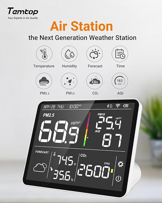Temtop Air Quality Monitor Indoor PM2.5 CO2 Detector, 8-in-1 Smart Air Quality - Image 7