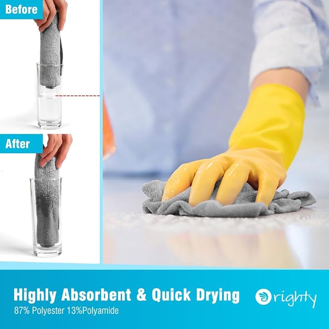 Orighty Grey Microfiber Cleaning Cloth, 24 Pack Highly Absorbent Cleaning Rags - Image 3