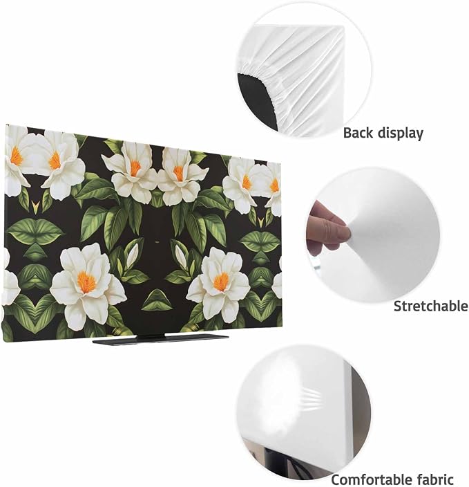 Rural White Gardenia Flower Indoor TV Cover, Elastic TV Screen Protector - Image 7