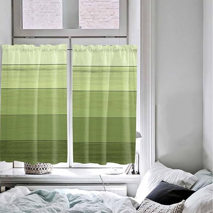 Gradient Green Wooden Board Window Valance Curtains, Retro Country Wood Grain - Image 7