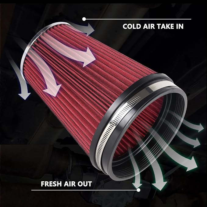6" Inlet Cold Air Intake Filter Cone Replacement Performance Washable Clamp-On - Image 3
