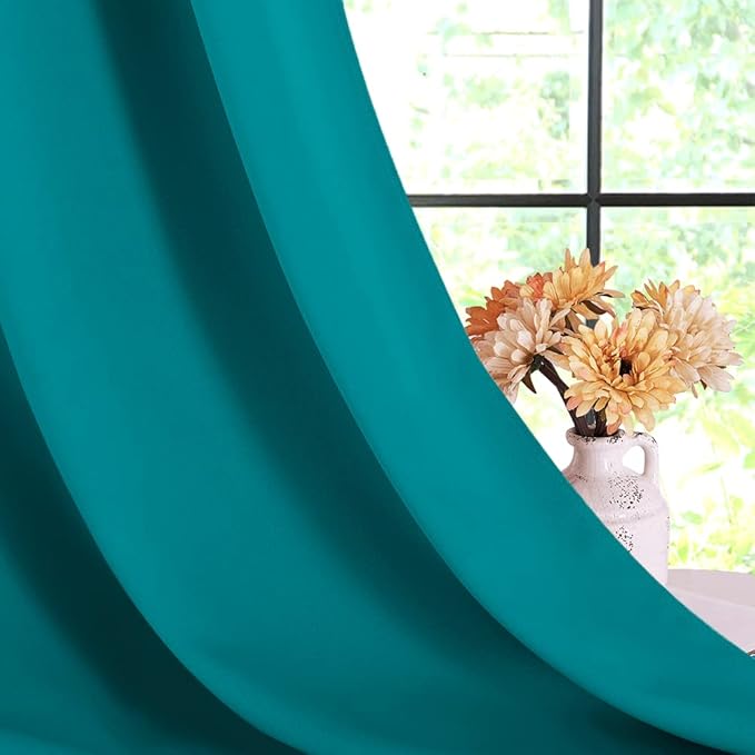 NICETOWN 42 Wide Small Curtains 36 Inches Long for Shelves RV Bathroom Kitchen Room Darkening Grommet Set 2 Panels Blackout Short Tier Curtain for Cabinet Basement, Peacock Teal