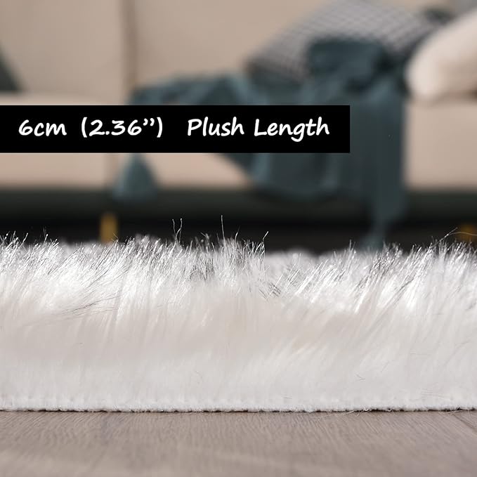 Goolela Round Sheepskin Rug 5ft Fluffy Circle Fuzzy Faux Fur Rug for Bedroom Living Room Plush Soft Washable - White with Grey Tips