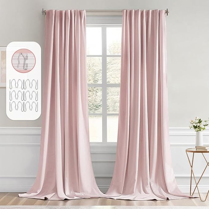 MIULEE Baby Pink Back Tab Blackout Curtains 120 Inch Long 2 Panels Set for Living Room Bedroom Privacy Rod Pocket/Pinch Pleated Extra Long Thermal Insulated Room Darkening Light Blocking 10FT Drapes