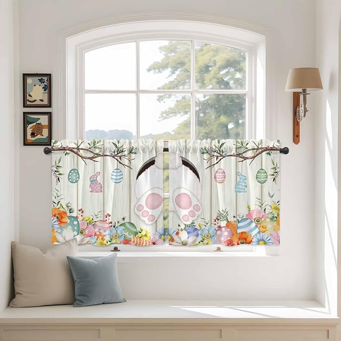 Easter Kitchen Tier Curtains 36 Inch Long 2 Panel Set, Rod Pocket Half Window by Unknown
