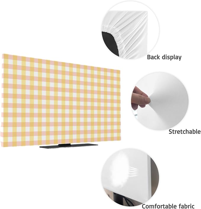 Vintage Yellow Buffalo Plaid Indoor TV Cover, Elastic TV Screen Protector - Image 7