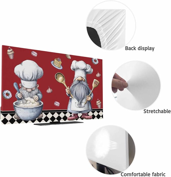 Retro Cartoon Dessert Chef Indoor TV Cover, Elastic TV Screen Protector Black - Image 7