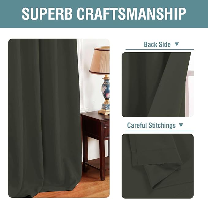 H.VERSAILTEX Blackout Curtain for Living Room Thermal Insulated Window Treatment Curtain Extra Long 84 inch Length Energy Saving Solid Grommet Top Blackout Drape, One Panel, Olive, 52" W x 84" L