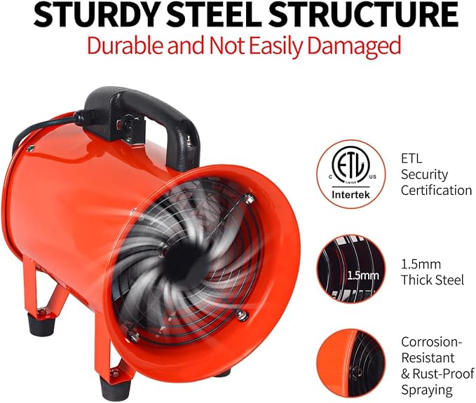 8 In Portable Exhaust Fan with Hose, 1070 CFM Industrial Fan | 230W Portable - Image 5