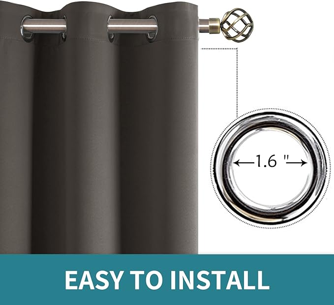 BGment Blackout Curtains for Bedroom - Grommet Thermal Insulated Room Darkening Curtains for Living Room, Set of 2 Panels, Each 46 x 63 Inch, Grey