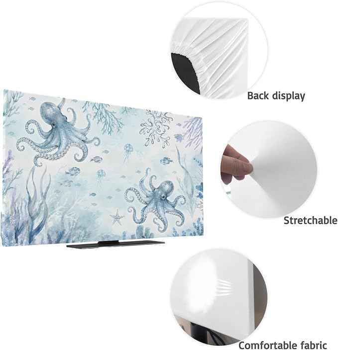 Ocean Sea Octopus Coral Fish Indoor TV Cover, Elastic TV Screen Protector - Image 7