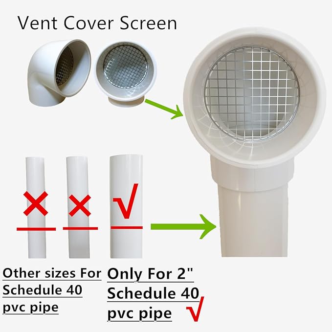 2" PVC Vent Cap with Stainless Steel Screen, 90°Vent Termination Cap - Image 3