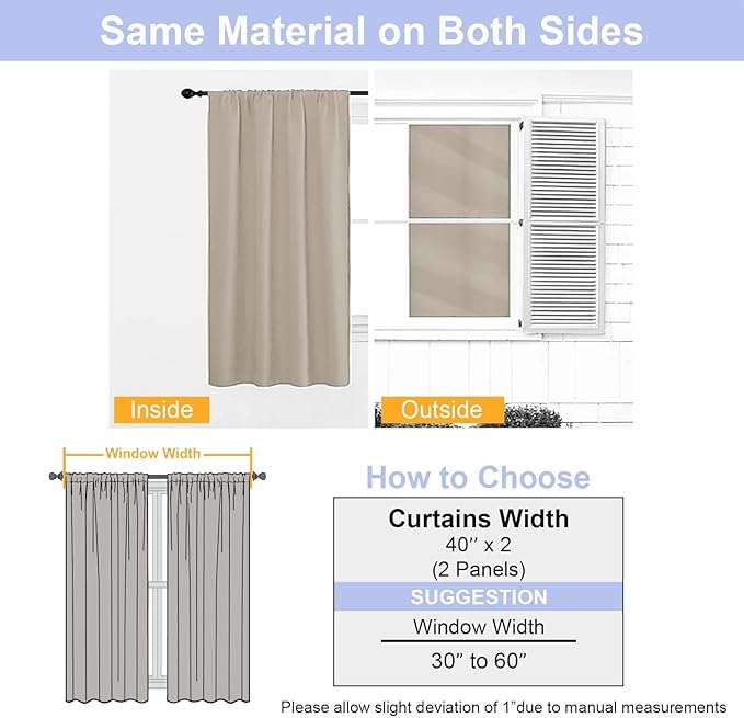 Simplebrand Ava Biscotti Beige Blackout Curtains for Bedroom 63 Inch Length 2 Panels Set, Solid Thermal Insulated Energy Saving Rod Pocket Window Treatment Curtains Blackout Drapes, W40 x L63 Inch