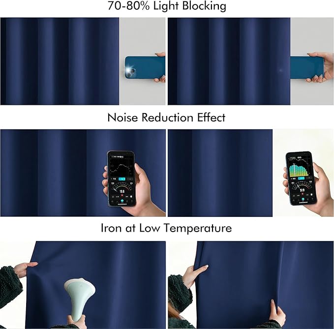 MIULEE Navy Blue Back Tab Blackout Curtains 72 Inches Long 2 Panels Set for Living Room Bedroom Privacy, Rod Pocket/Pinch Pleat Thermal Insulated Room Darkening Pleated Light Blocking Drapes