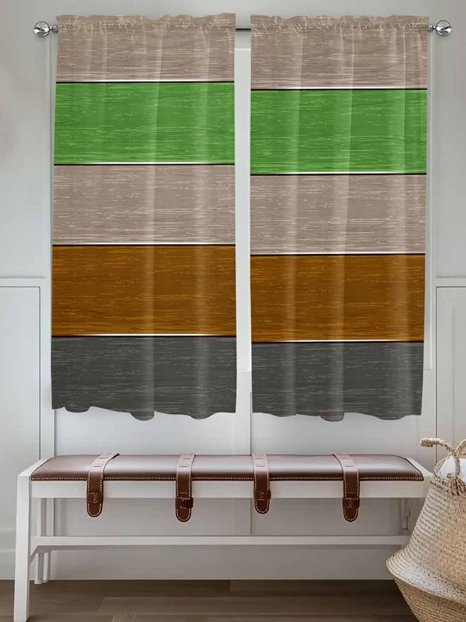 Farm Gray Green Brown Wood Grain Window Valance Curtains, Rustic Wooden Plank - Image 2