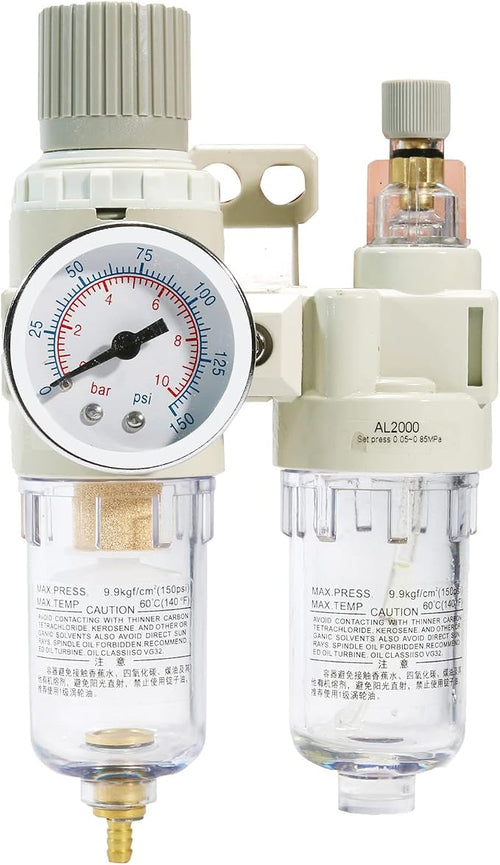 1/4" NPT Compressed Air Filter Regulator Lubricator Combo Pneumatic Air Dryer by Asabocai