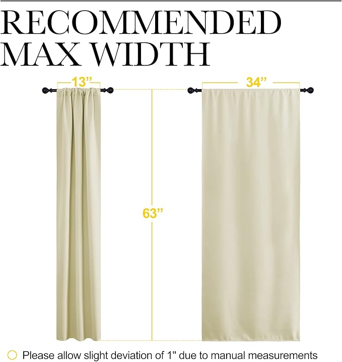 NICETOWN Bedroom Curtains for Kids Room, Window Treatment Thermal Insulated Solid Room Darkening Drape Panels for Girls Room (Beige, Set of 2, 34 inches Width by 63 inches Length)