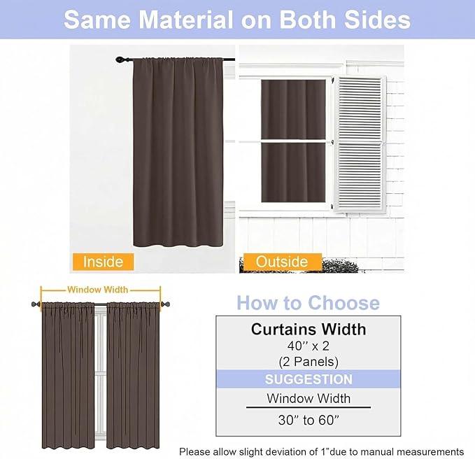 Simplebrand Ava Chocolate Blackout Curtains for Bedroom 84 Inch Length 2 Panels Set, Solid Thermal Insulated Privacy Nursery Window Treatment Curtains Blackout Drapes, W40 x L84 Inch, Chocolate