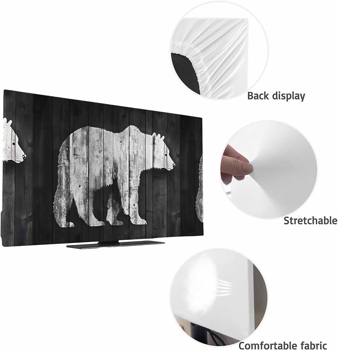 Brown Bear Silhouette Indoor TV Cover, Elastic TV Screen Protector Retro Wooden - Image 7