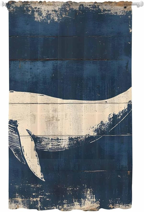 Sheer Curtains 96 Inches Long, Ocean Whale Blue Semi Sheer Curtains Light by Unknown
