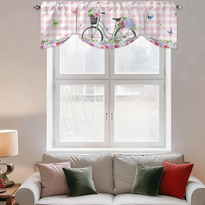 Spring Tie Up Valance Curtains for Windows, Kitchen Curtains Window Shades - Image 3