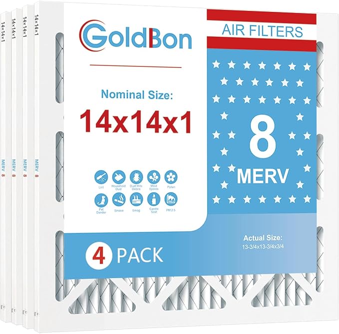 14x14x1 Air Filter 4 Pack MERV 8 MPR 700 FPR 5- GoldBon AC Filter USA Design- by Unknown