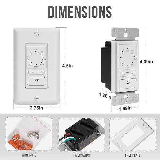 ECOELER 4Hrs Countdown Timer Switch, 1-5-10-20-30-60 Min, 2-4 Hour, Wall Timer - Image 7