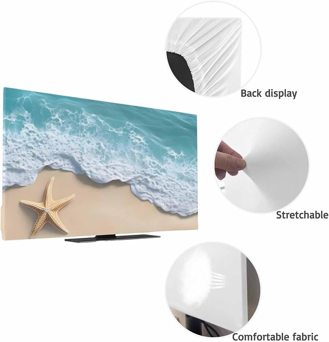 Beach Starfish Teal Sea Water Indoor TV Cover, Elastic TV Screen Protector - Image 7