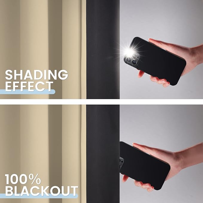 SimpleHome 100% Blackout Curtains for Bedroom,Thermal Insulated Grommet Window Drapes Room Darkening Beige Curtains for Living Room with Black Back,42 x 63 Inch,2 Panels
