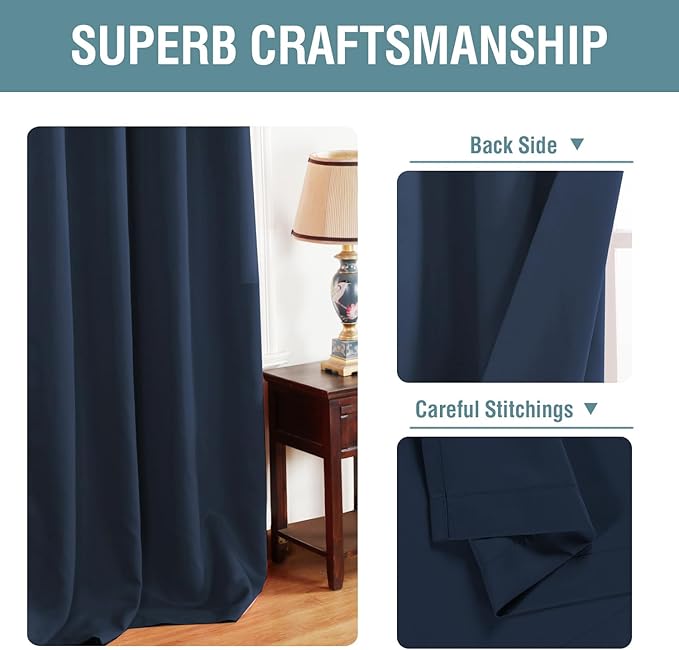 H.VERSAILTEX Blackout Curtain for Living Room Thermal Insulated Window Treatment Curtain Extra Long 108 inch Length Energy Saving Solid Grommet Top Blackout Drape, One Panel, Navy Blue，52" W x 108" L