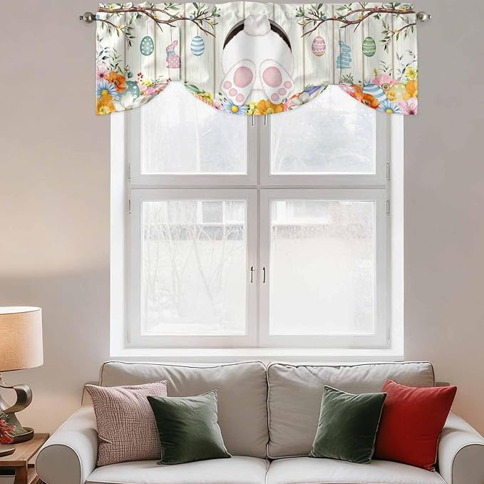 Easter Tie Up Valance Curtains for Windows, Kitchen Curtains Window Shades - Image 3