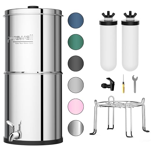 Purewell 3-Stage Gravity Fed Water Filter System, 2.25 Gallon Stainless Steel by Purewell