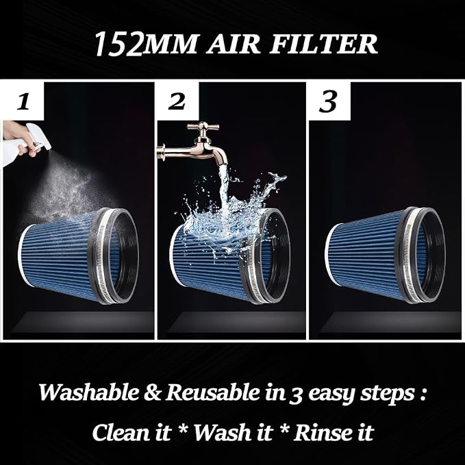 6" Inlet Cold Air Intake Filter Cone Replacement Performance Washable Clamp-On - Image 3