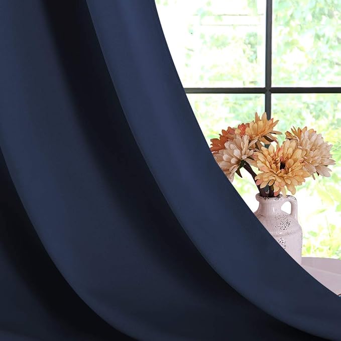 NICETOWN Blackout Curtain Panels, Window Treatment Energy Saving Thermal Insulated Solid Grommet Blackout Drapes/Draperies (Navy, 1 Pair, 70 by 84-inch)