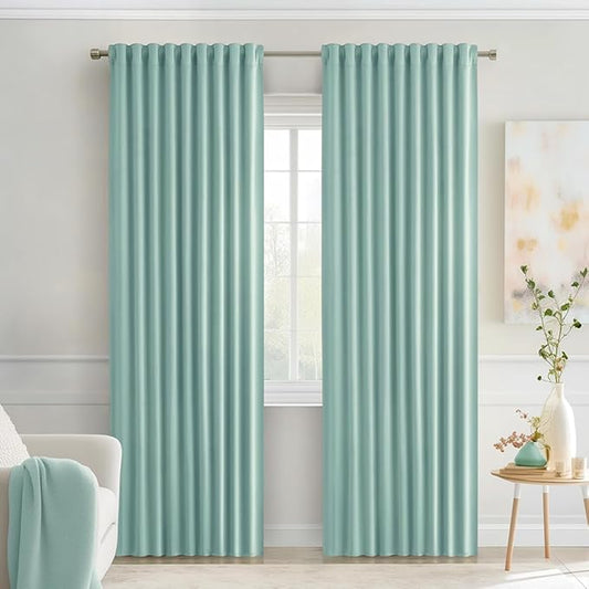MIULEE Aqua Back Tab Blackout Curtains 84 Inch Length 2 Panels Set for Living Room Bedroom Privacy, Rod Pocket/Pinch Pleat Thermal Insulated Room Darkening Pleated Light Blocking Drapes