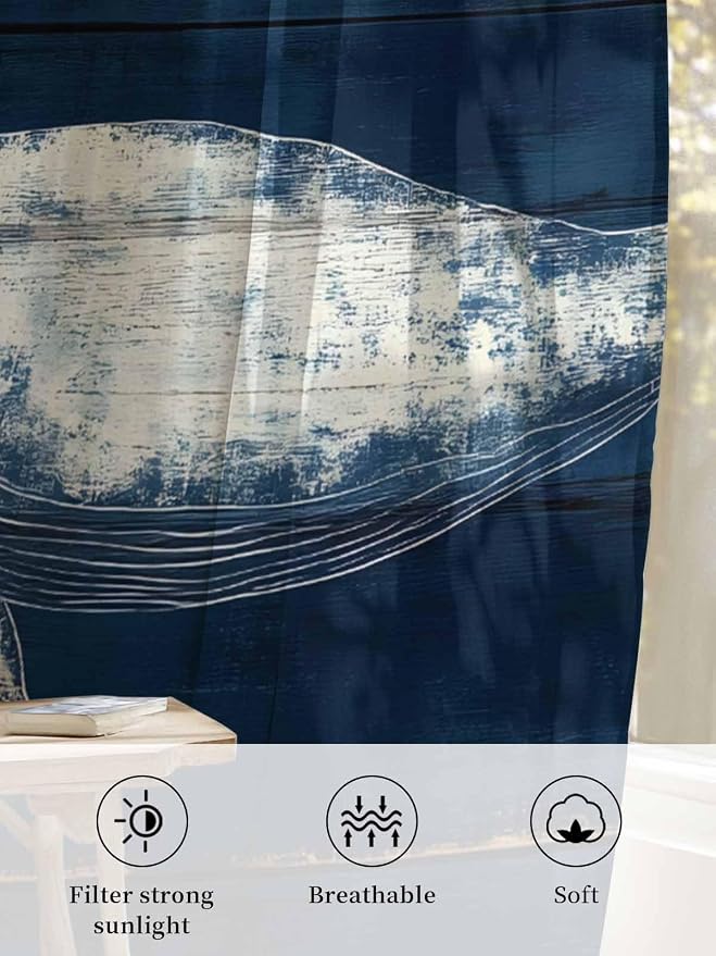 Sheer Curtains 108 Inches Long, Summer Whale Semi Sheer Curtains Light - Image 6