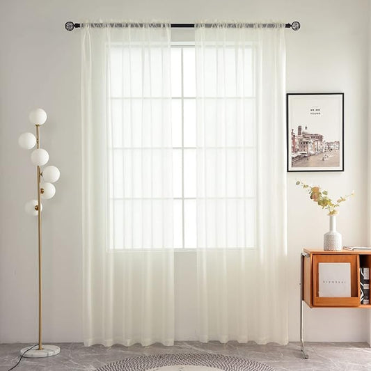 SpaceDresser Basic Rod Pocket Sheer Voile Window Curtain Panels White 1 Pair 2 Panels 42 Width 54 Inch Long for Kitchen Bedroom Children Living Room Yard(Ivory,42 W x 54 L)